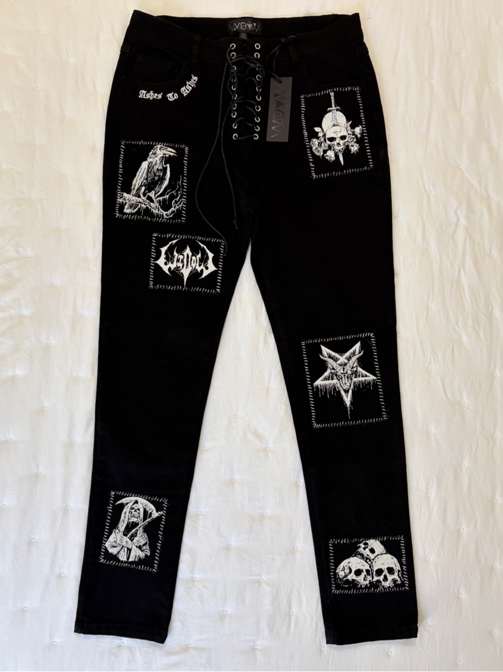 Dolls Kill Widow Miss Murder Lace-Up Patch Jeans